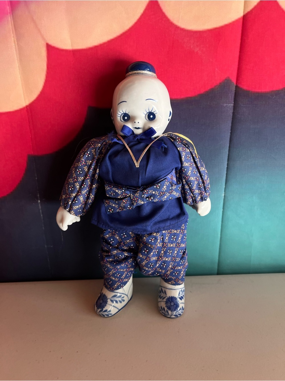 RARE BLUE DELFT STYLE PORCELAIN DOLL - KEWPIE - 11 inches